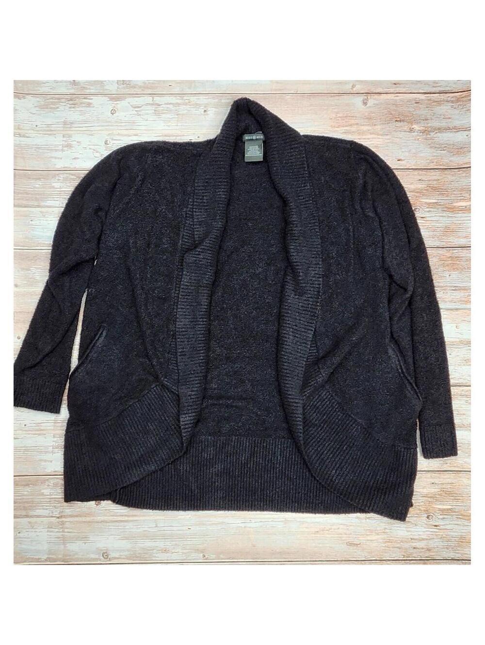 Max & Mia Women's Black Open Front Cardigan with Pockets Soft Cozy Lounge Size L
